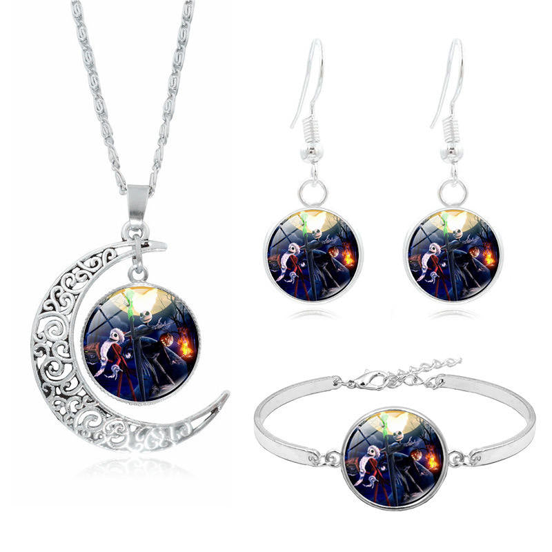 The Nightmare Before Christmas Moon Pendant Necklace Earrings Bracelet Charms Gift Set-4
