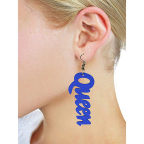 Queen Wood Dangle Pierced Earrings-Blue