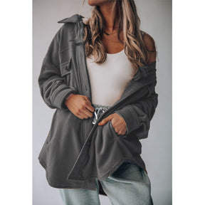 Lookbook Womens Fleece Long Sleeved Shirt Casual Boyfriend Blouse Top-Grey