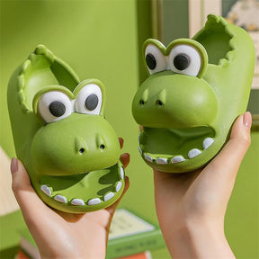 Dinosaur Slippers for Kids Non-slip Cute Big Mouth Water Shoes-Green