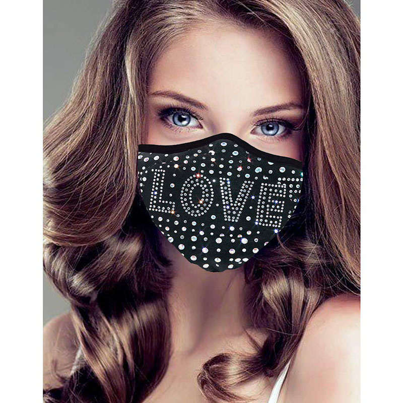 5Pcs Sparkly Glitter Bling Rhinestone Face Mask for Women-LOVE