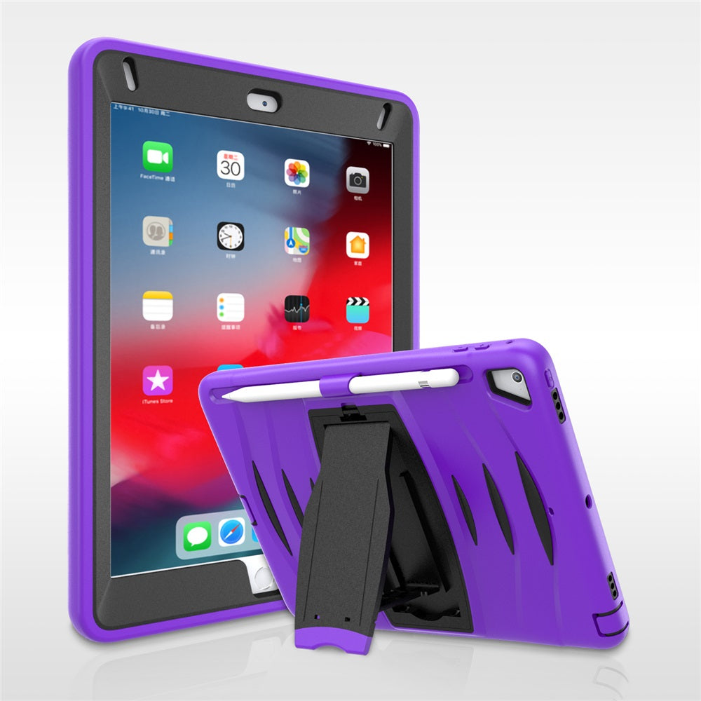 Shock Wave Kickstand Case Anti-Fall Protection With Pencil Holder For 9.7inch iPad 5/iPad 6/iPad Air2/iPad Pro9.7-Purple