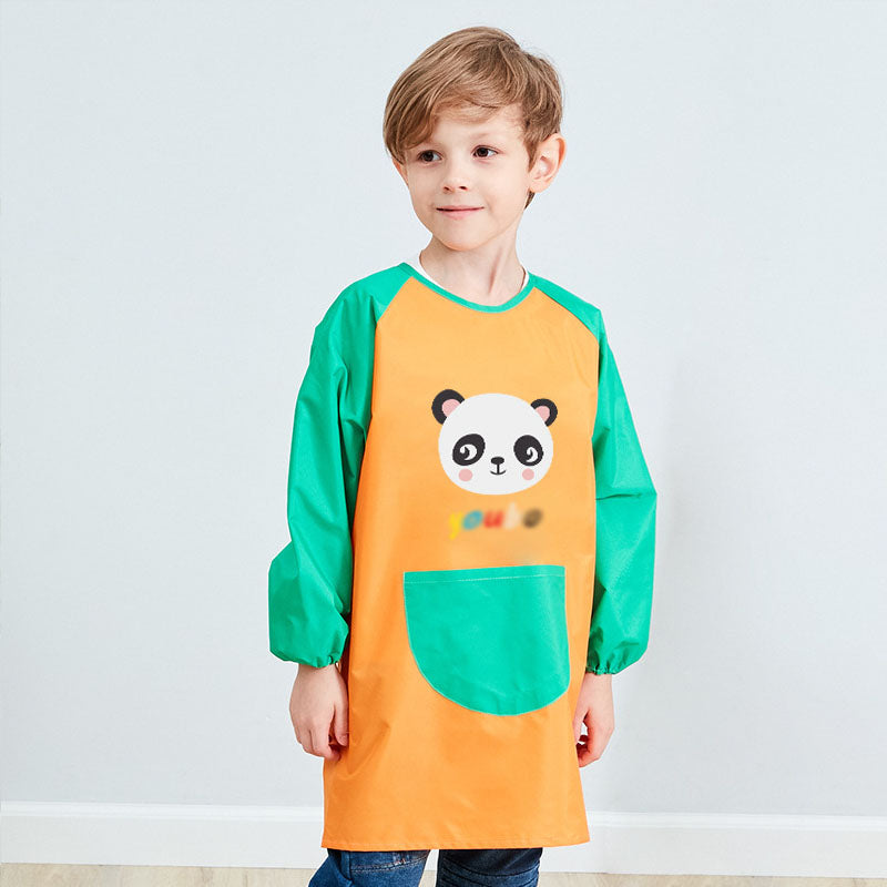 Cartoon Panda Waterproof Long Sleeved Art Apron For Painting-Orange