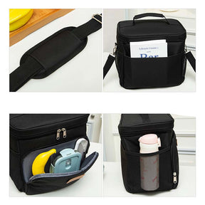 Large Bento Lunch Bags Multi Pocket Insulated Shoulder Handle Bag-Black