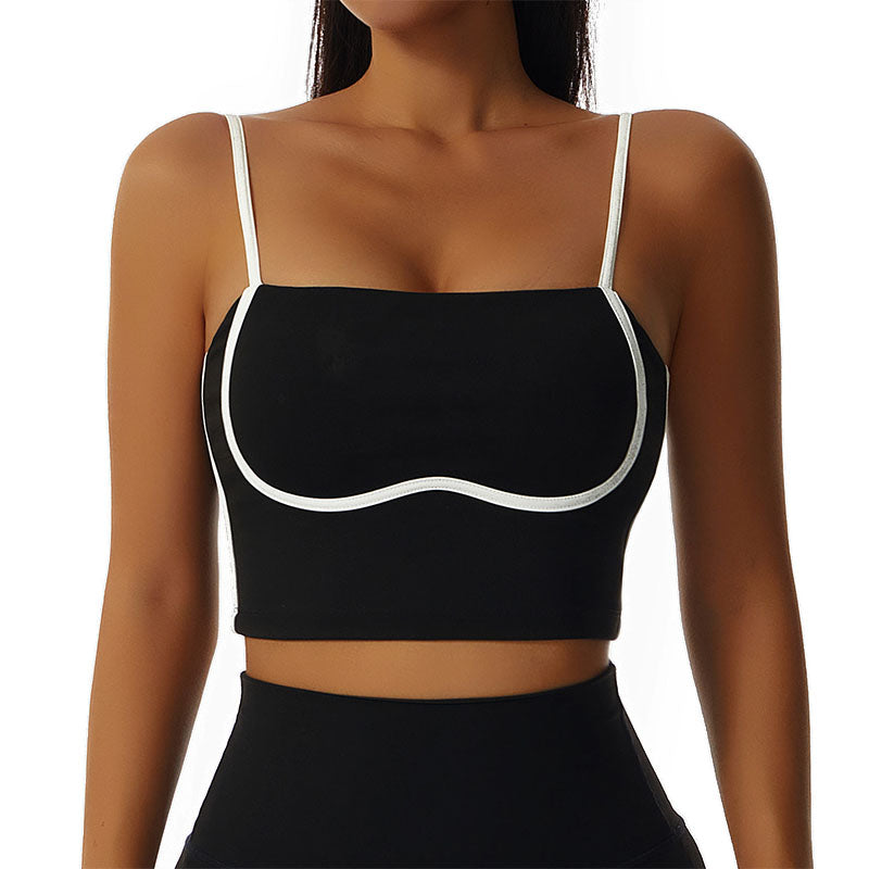 Spaghetti Strap Sports Bra Square Neck Padded Fitness Crop Tops-Black