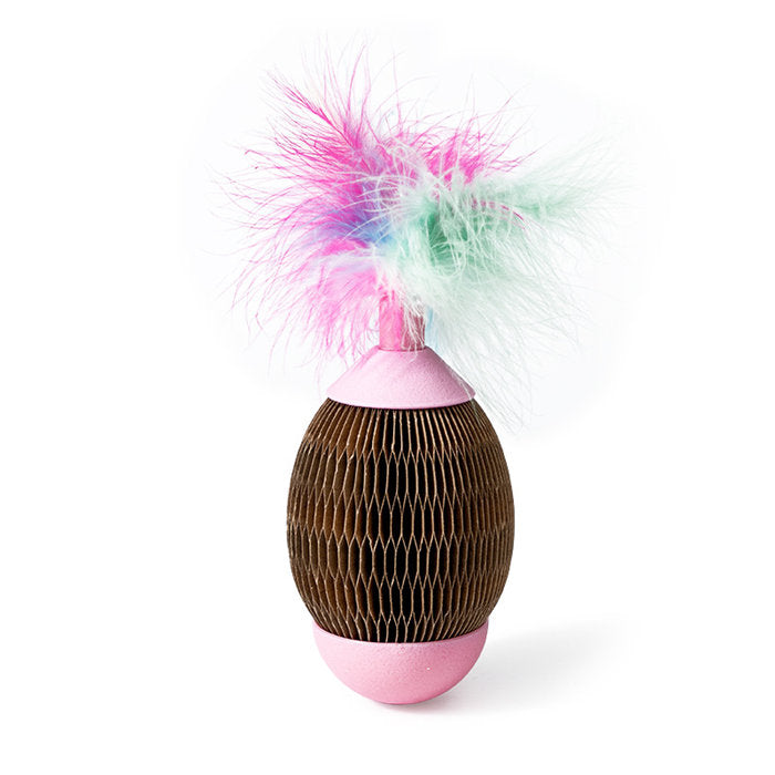 Cardboard Scratching Ball Catnip Pet Cat Toys-Pink Feather