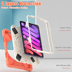 OnePieceB iPad Case For iPad Mini 6 Rugged Shockproof Case With Holder and Shoulder Strap-LivingCoral