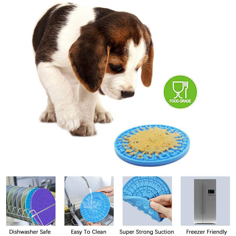 2 Pcs of Strong Suction Dog Lick Mat Durable Slow Feeder Pad for Pet Bathing-Blue Red