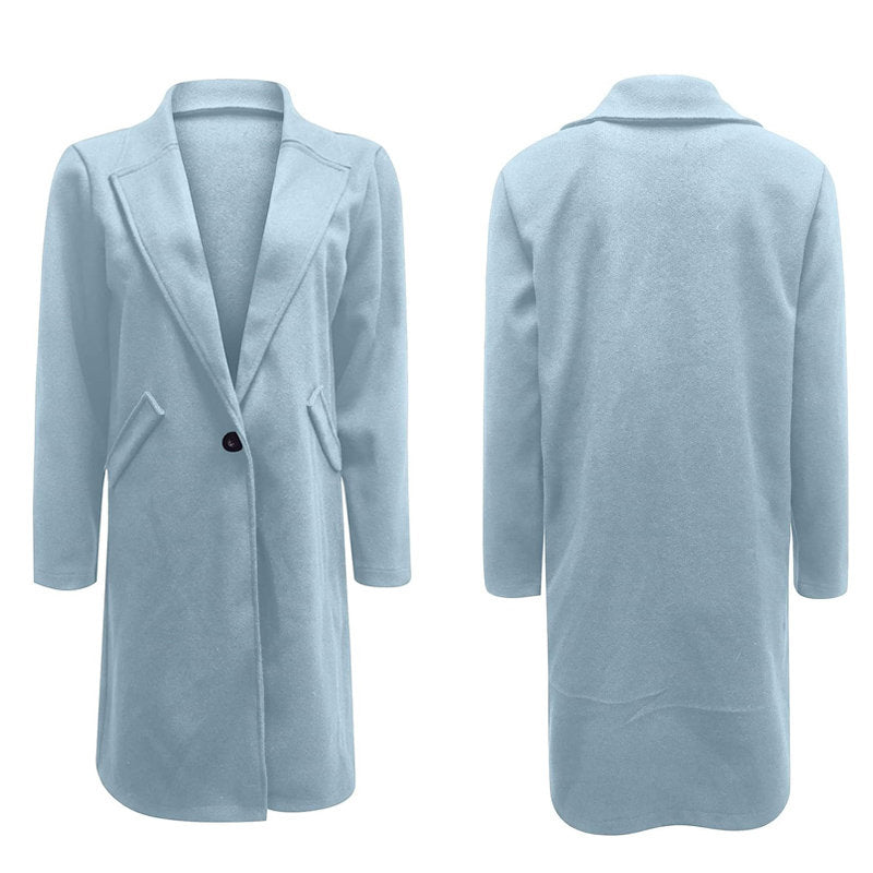 Elegant Womens Coat Lapel Solid Button Down Warm Long Outwear-SkyBlue