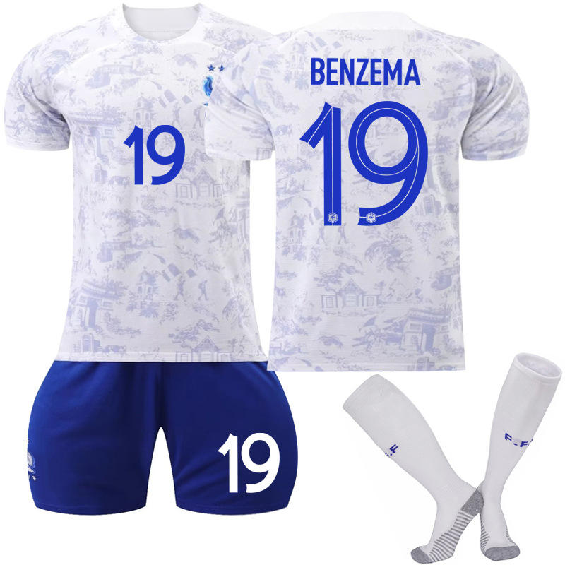 France National Team Away Jersey 2022-23 BENZEMA #19 Soccer Jersey for Kids Adult