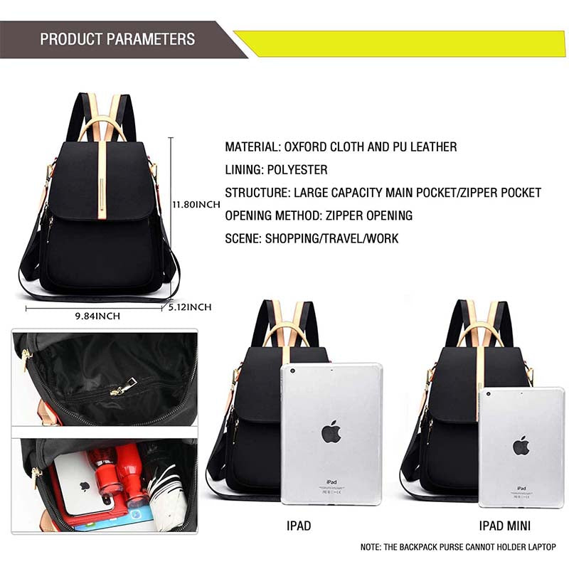 Women Fashion Backpack For Ladies Lightweight Travel Bag-Black