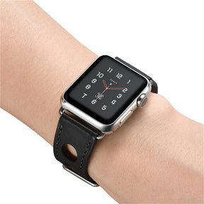 Leather Watch Strap For Apple iWatch 1/2/3/4/5/6/7/SE-Black