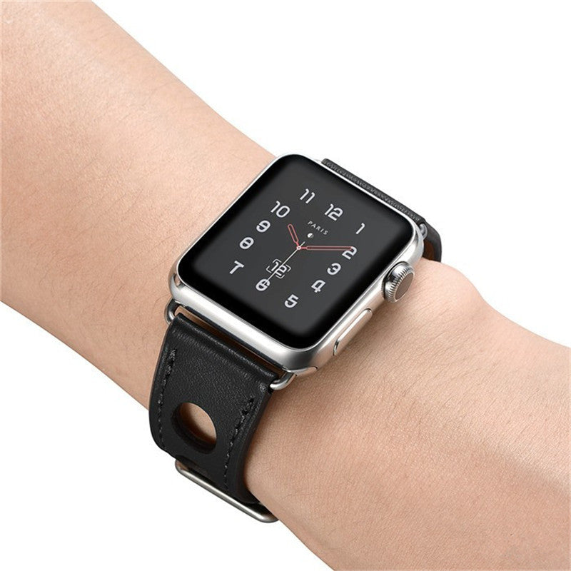 Leather Watch Strap For Apple iWatch-Black