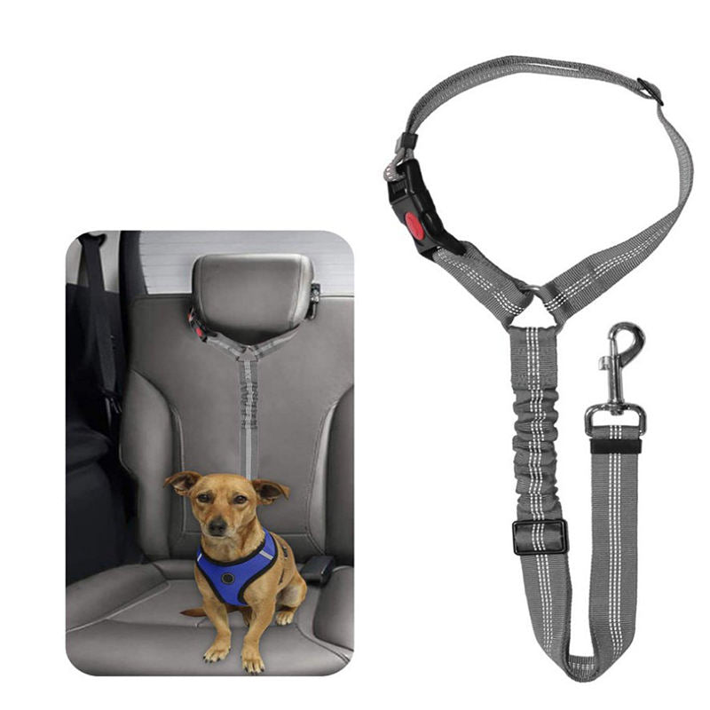 Dog Seat Belt Pet Car Seatbelt Headrest Restraint Adjustable Reflective Elastic Connect Dog Harness-DarkGrey