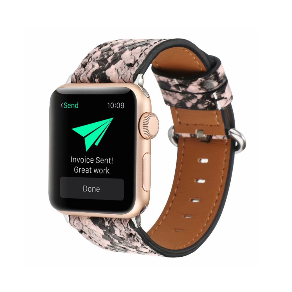 Snakeskin Pattern PU Leather Watch Band Microfiber Design For Apple Watch SE/6/5/4/3/2/1(Pink)