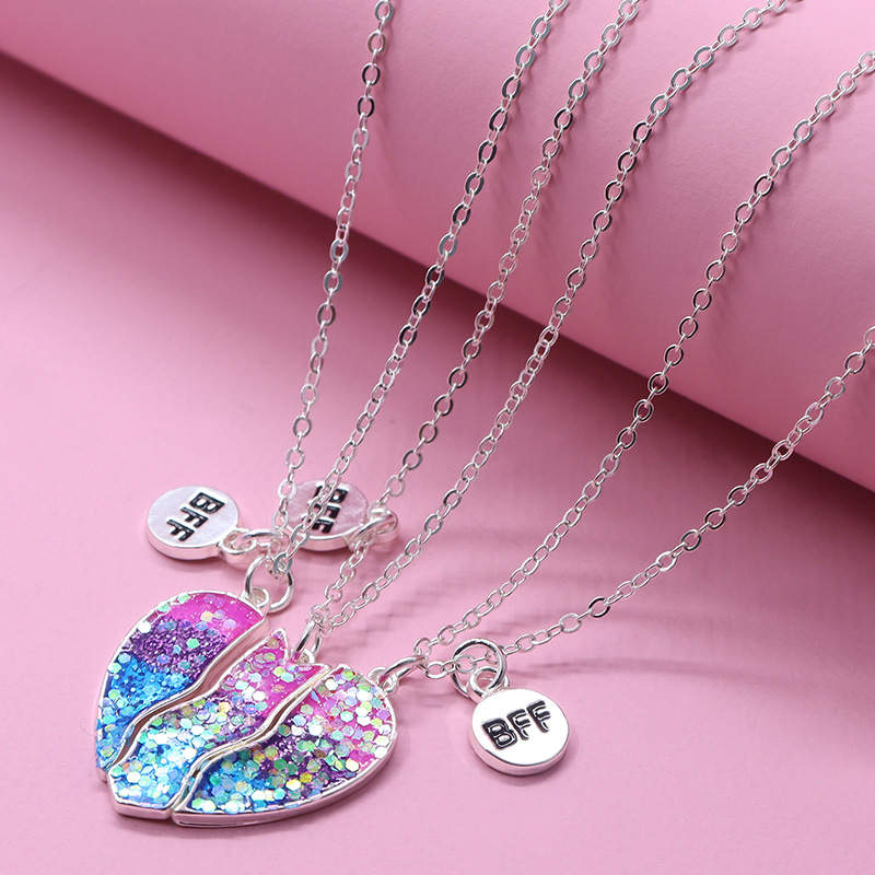 Broken 3-Split Heart Pendant Necklace for Boys and Girls