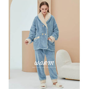 Womens Plush Pajamas Cardigan Set Loungewear-Haze Blue