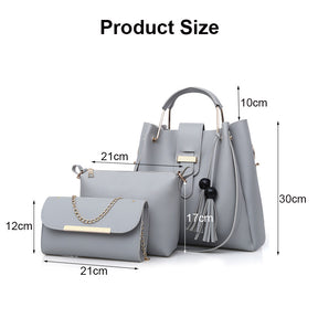 3Pcs Women Fashion Handbags Wallet Tote Bag Shoulder Bag Set-Grey