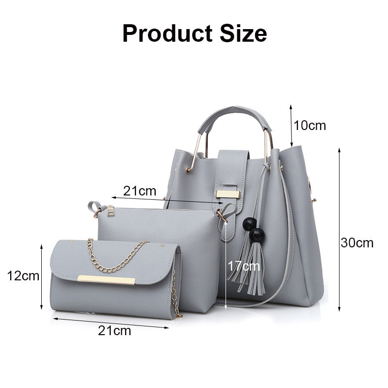 3Pcs Women Fashion Handbags Wallet Tote Bag Shoulder Bag Set-Grey