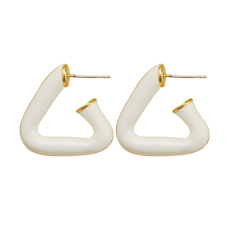 Triangle Hoop Earrings Geometric Simple Earrings-White