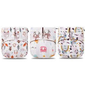 3Pcs Baby Cloth Diapers Covers One Size Adjustable Reusable For Baby 3Kg-15Kg-Set1