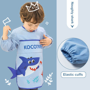 Children Waterproof Art Smock Painting Round Neck Aprons-Shark