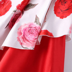 Girls Sleeveless Dresses Flower Girl Wedding Dress Elegant Floral Dress-Red
