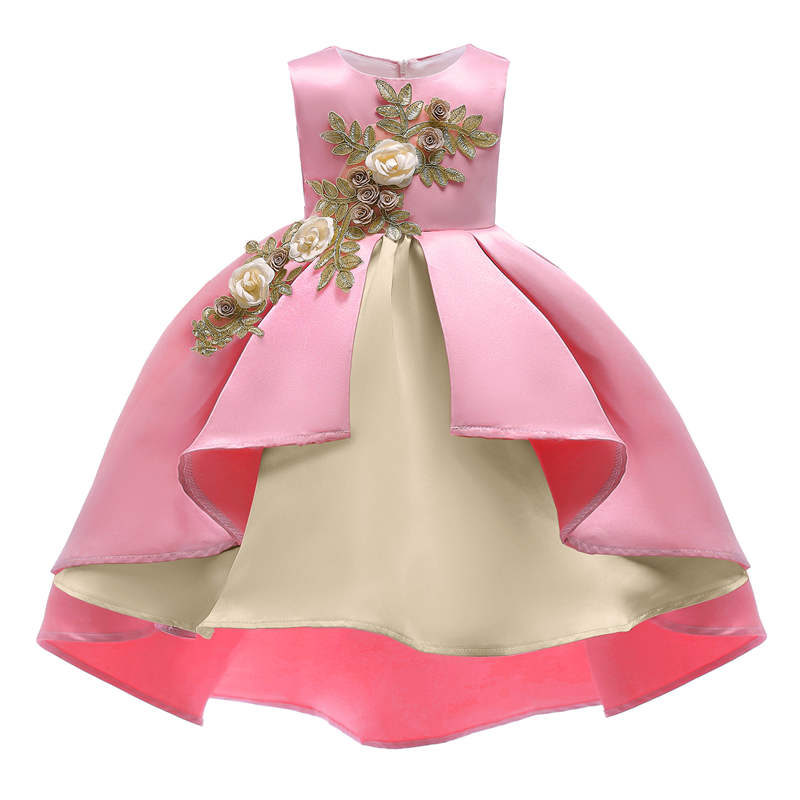 2-9 Years Flower Girls Dress Wedding Party Embroidered Dress-Pink