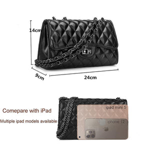 Womens Fashion Rhombus Shoulder Bags with Chain Strap-Black