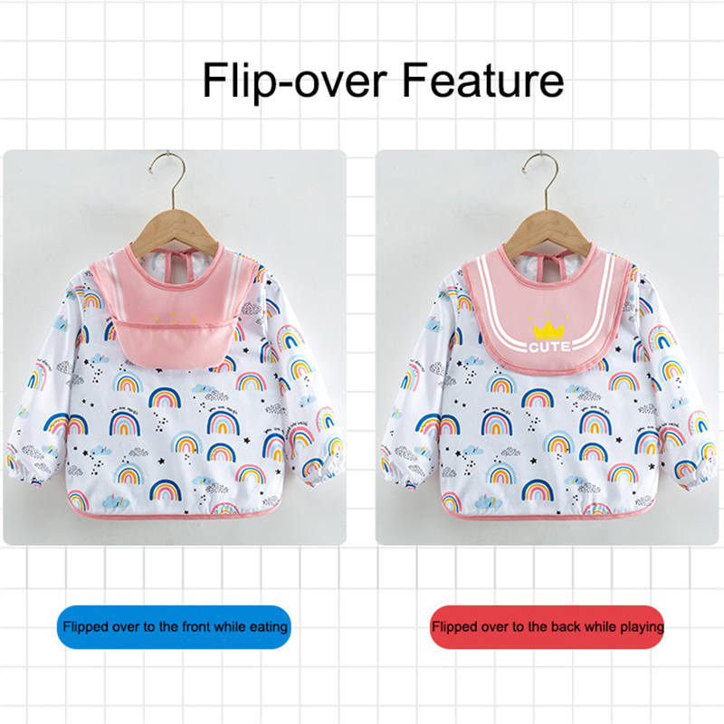 2 Pcs Long Sleeve Baby Bibs Waterproof Smock for 6-42 Months-1