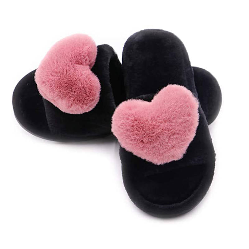 Womens Fuzzy Slippers Open Toe Cozy Memory Foam Sandals-Love Rose