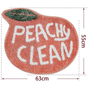 Bath Rug Coral Pink Peach Shape with White Words Cartoon Plush Water Absorbent Bathroom Decor Non Slip Washable Rug