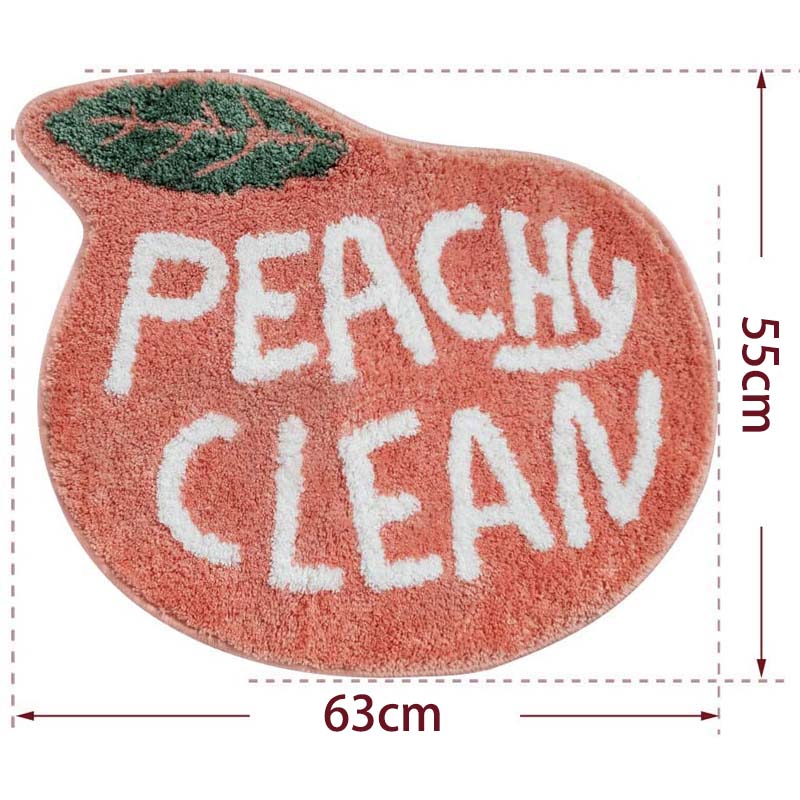 Bath Rug Coral Pink Peach Shape with White Words Cartoon Plush Water Absorbent Bathroom Decor Non Slip Washable Rug