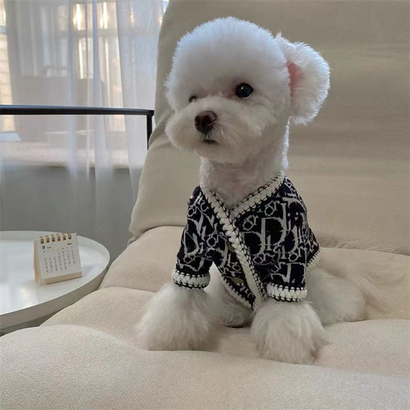 Pet Knitted Sweater Button Closure Elegant Winter Coat for Small Dog