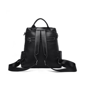 Women Casual Leather Large Capacity Backpack Fashion Travel Bag-Black