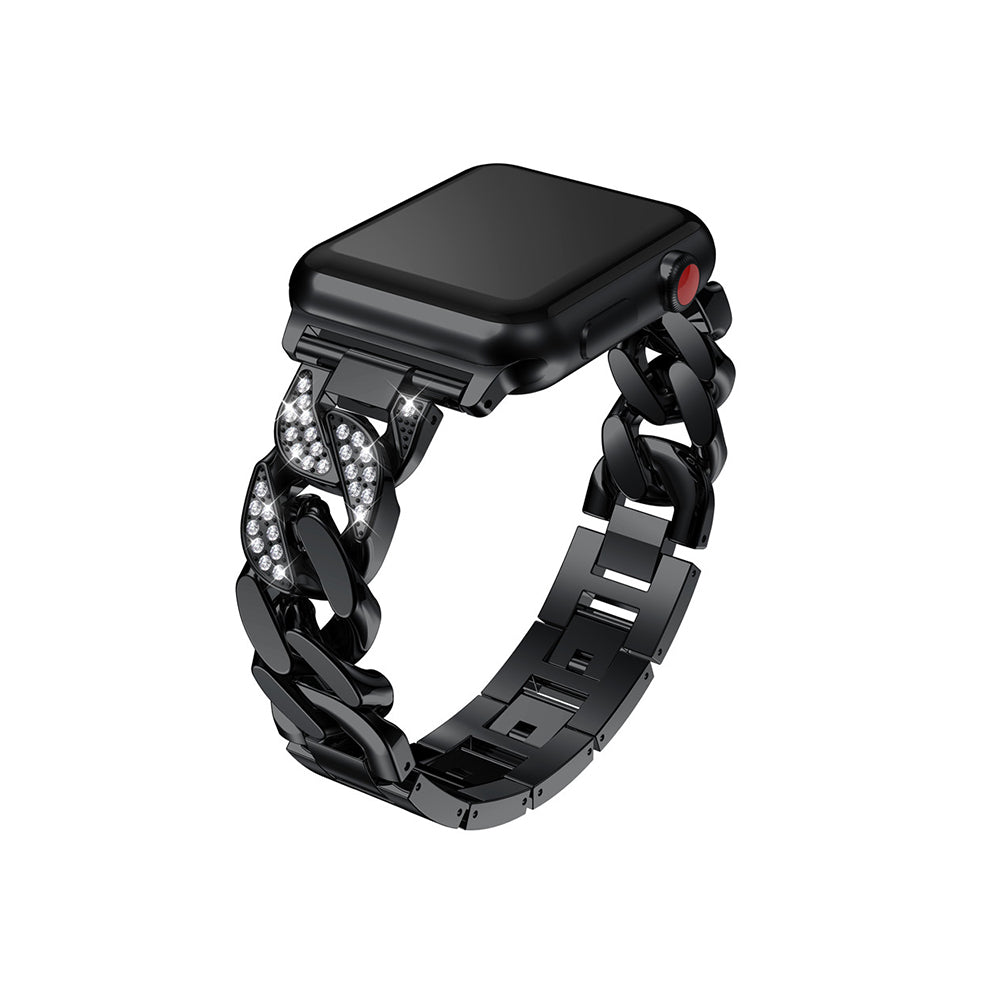 Diamond Denim Chain Metal Watch Band With Diamonds For Apple Watch SE/6/5/4/3/2/1(Black)