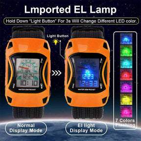 Kids Waterproof Sports Watches Digital LED Car Shape Watches-Orange