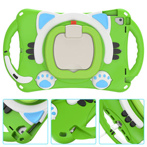 CatB Silicone Case For iPad Pro 9.7 inch Air1/2 Shockproof Shoulder Strap Handle Stand-Green