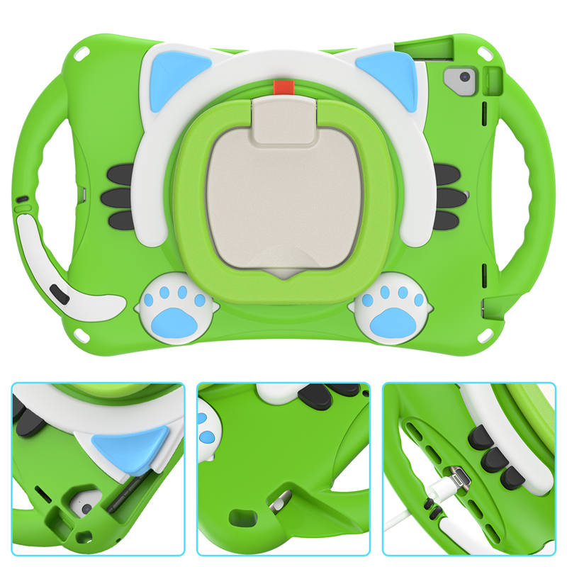 CatB Silicone Case For iPad Pro 9.7 inch Air1/2 Shockproof Shoulder Strap Handle Stand-Green