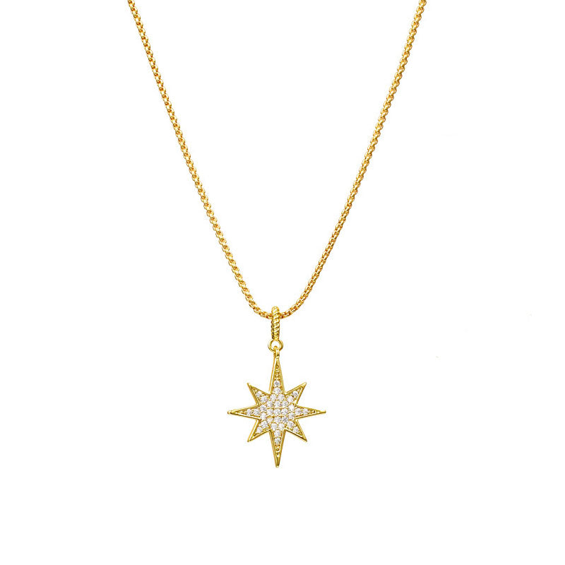 Women Dainty Star Pendant Necklace Jewelry-Gold