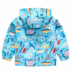 Toddler Boys Girls Cartoon Print Zip Jacket Hooded Trench Kids Casual Coats-9