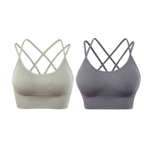 2 Pcs Cross Back Sports Bras Padded Low Impact Vest for Running-Set3