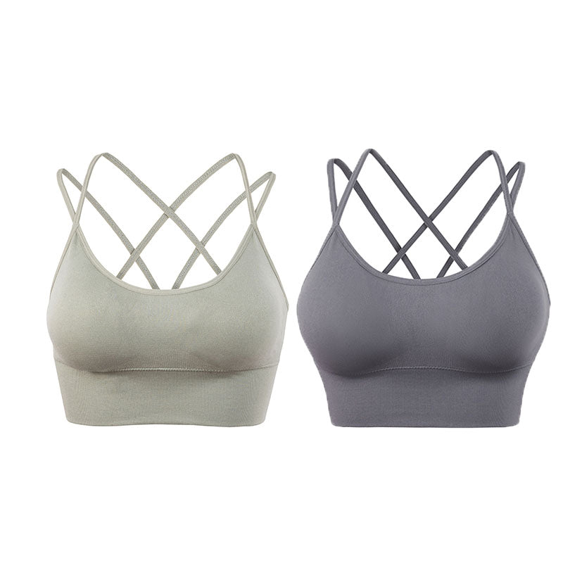 2 Pcs Cross Back Sports Bras Padded Low Impact Vest for Running-Set3
