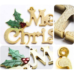 2Pcs Merry Christmas Hanging Sign Glittery Xmas Tree Wreath Decorations