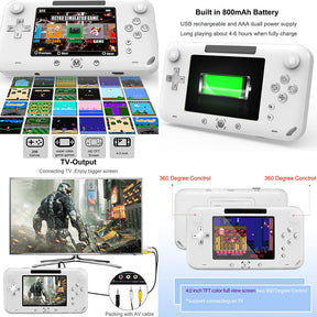 4 in Retro Handheld Game Console 208 Classic FC Games Supports TV Connection-White