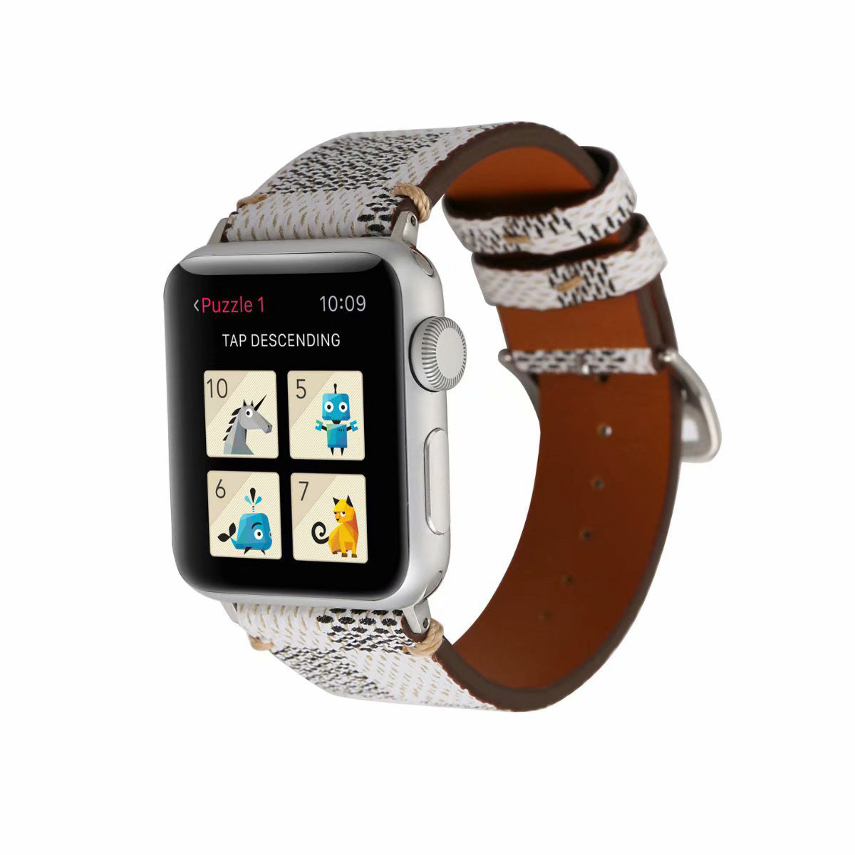 Checkered Pattern PU Leather Watch Band Microfiber Design For Apple Watch SE/6/5/4/3/2/1(Apricot)