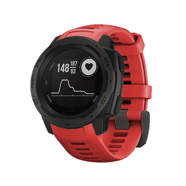 For Garmin Instinct Watchband Soft Silicone Adjustable Replacement Strap 22MM Black Steel Buckle-Red