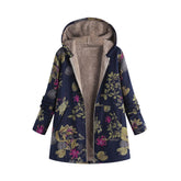 Womens Winter Printed Fleece Jacket Casual Sherpa Lined Fuzzy Jacket-DarkBlue