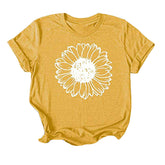 Womens Sunflower Summer Short Sleeve T-shirt Loose Casual Top-Yellow