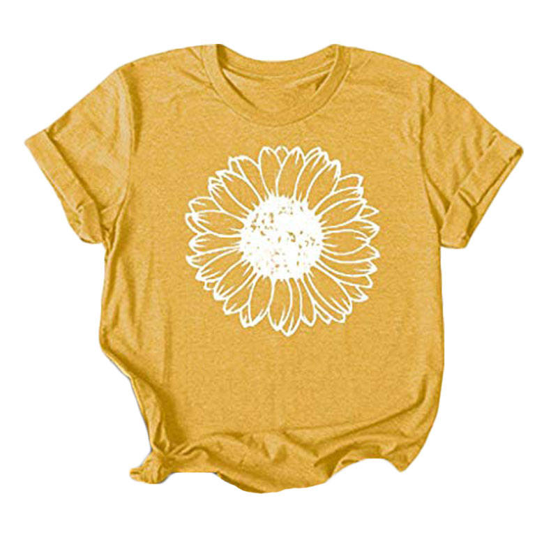 Womens Sunflower Summer Short Sleeve T-shirt Loose Casual Top-Yellow